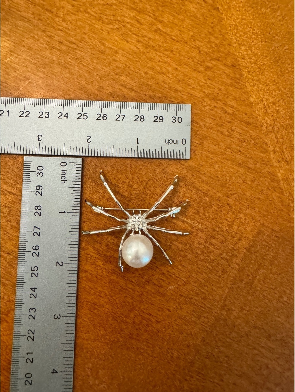 Silver Spider Brooch with Pearl and Rhinestones 307 - Picture 3 of 3